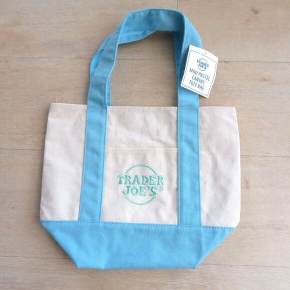 NEW Limited Trader Joe’s Mini Pastel Canvas Tote Bag with Tags - Blue - Picture 8 of 8